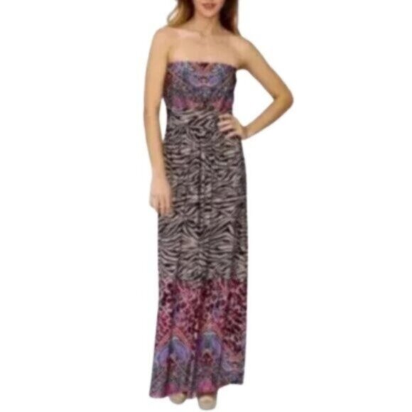 NWT MT Collection Animal Print Strapless Summer Maxi Dress Large - Picture 1 of 9